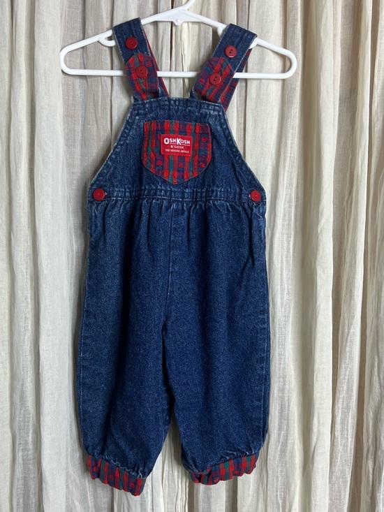 OshKosh B'gosh Other - Vintage Osh Kosh B’gosh Denim & Plaid Overalls 12M